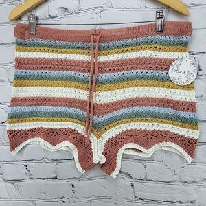 Jolie and Joy Crocheted Shorts Womens Sz XL Striped New With Tags